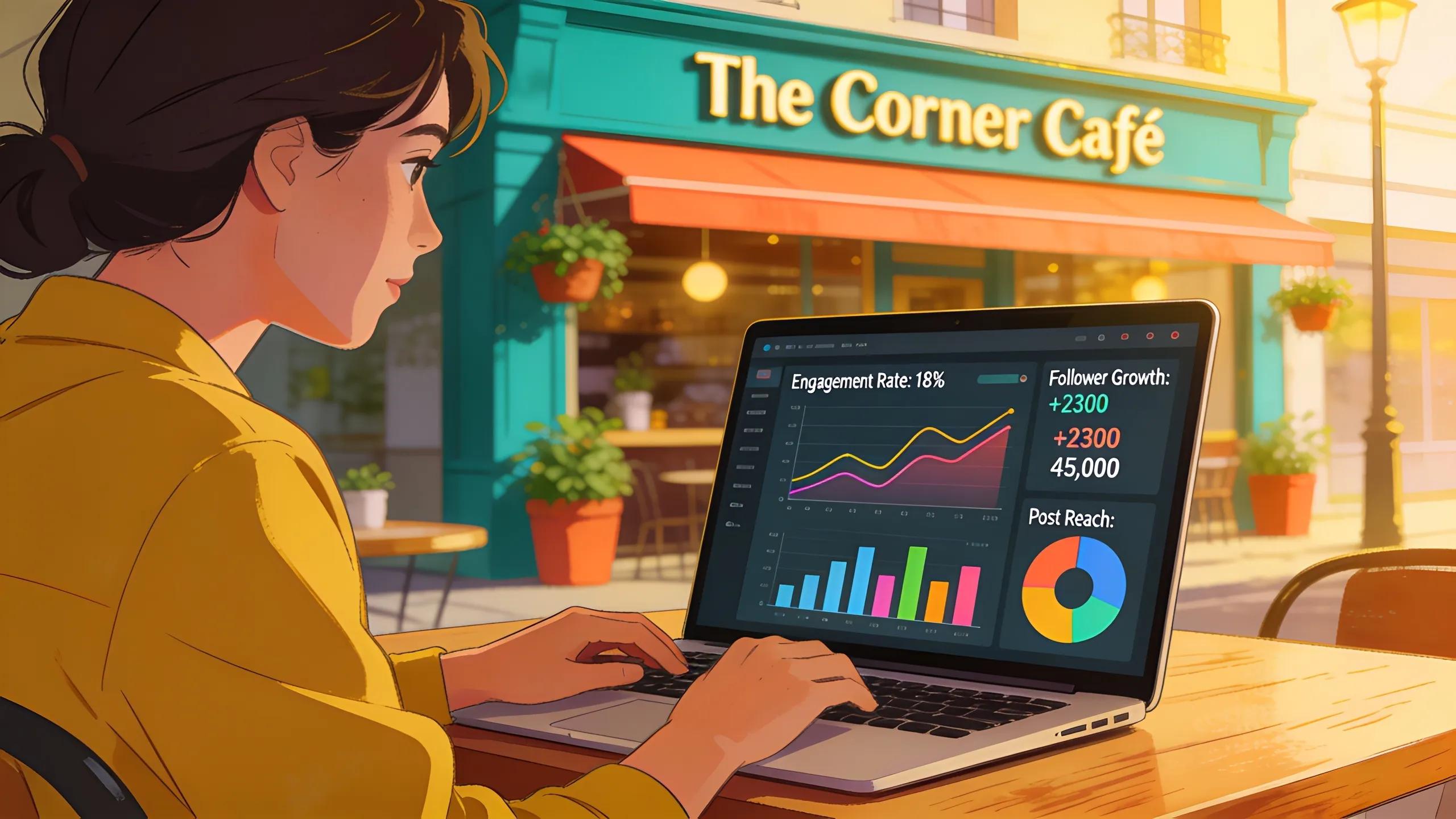 Person analyzing social media metrics to highlight the benefits for local Tri-Cities businesses
