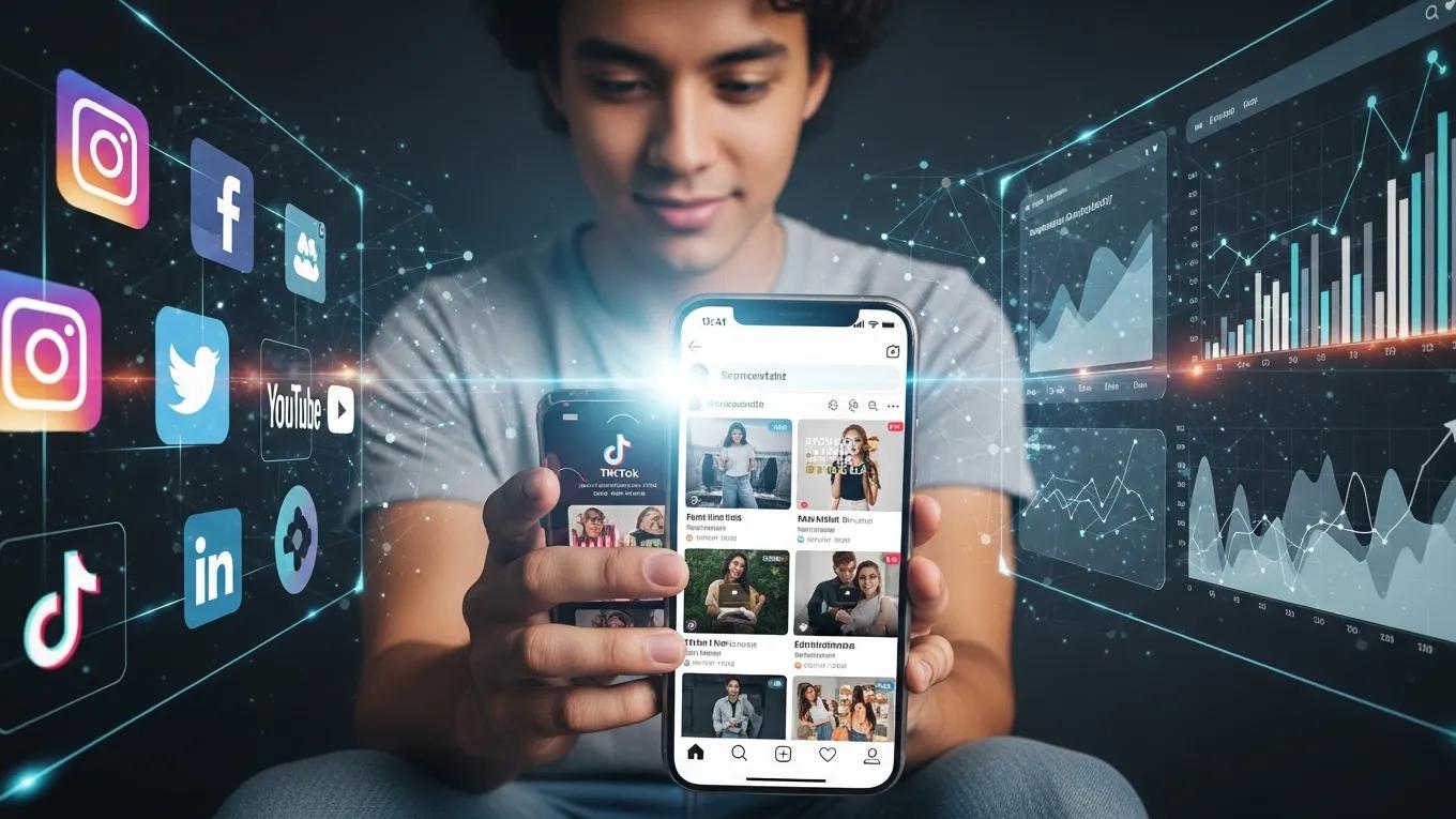 Person engaging with smartphone, exploring social media and marketing content