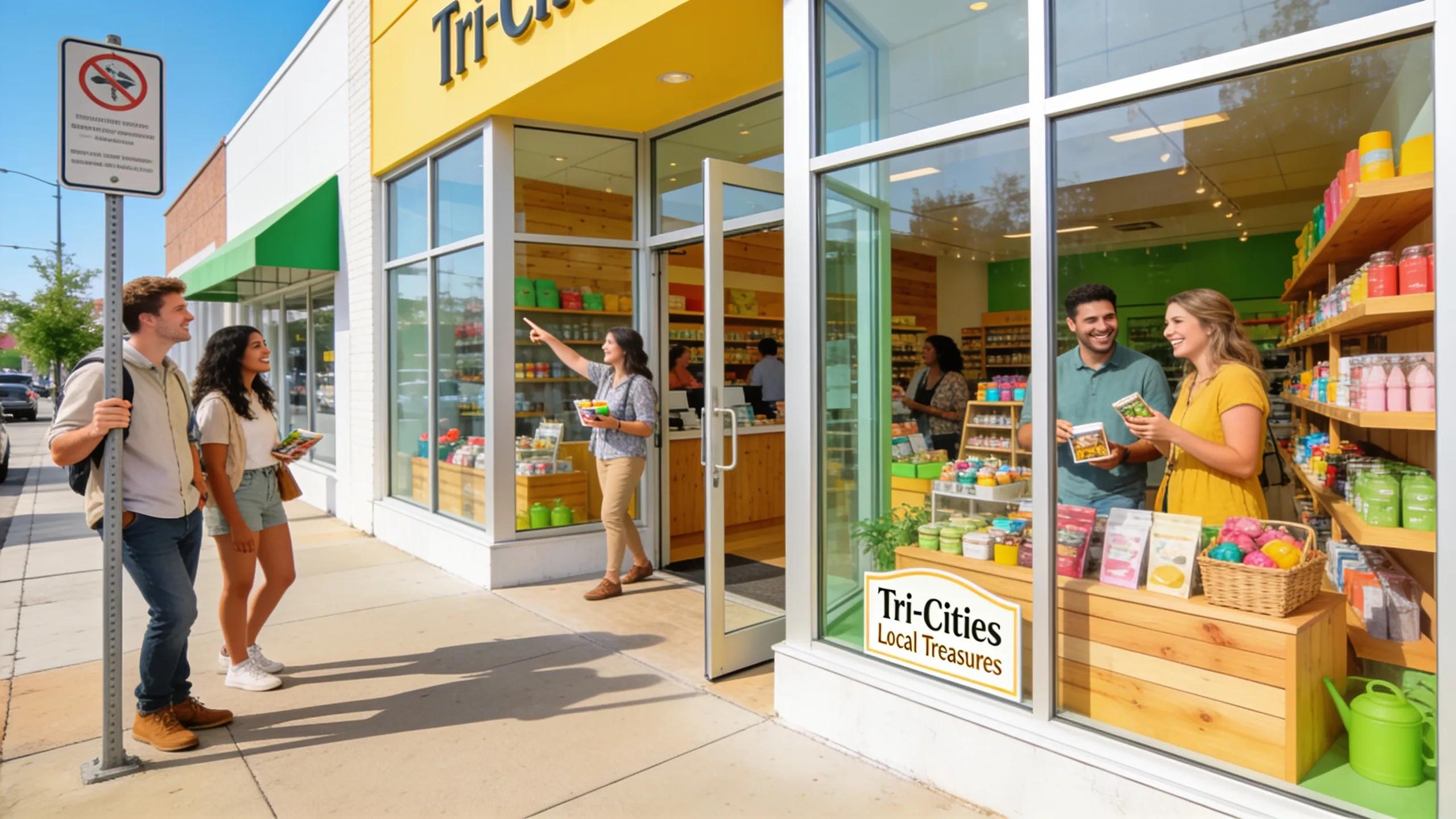 Successful Tri-Cities business storefront bustling with customers, demonstrating the positive ROI from combined SEO and content marketing efforts.